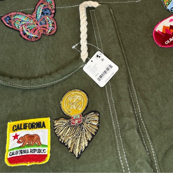 NWT Free People Green Canvas Patchwork Rope Strap Duffle Tote Bag - Picture 5 of 13